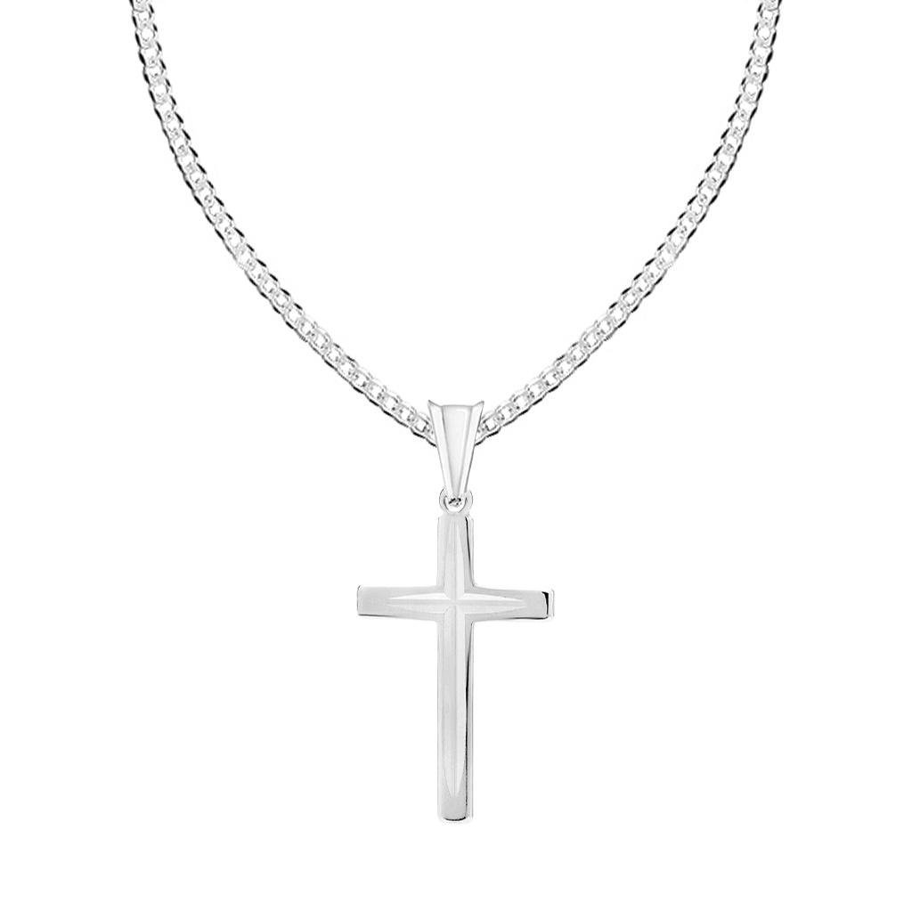 Srebrny krzyżyk frezowany z łańcuszkiem srebro 925