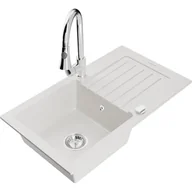 Zlewozmywaki z baterią - Mexen Pablo zlewozmywak granitowy 1-komorowy z ociekaczem i baterią kuchenną Elia, biały - miniaturka - grafika 1