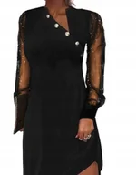 Sukienki - KOBIECA ELEGANCKA SUKIENKA WIECZOROWA CZARNA DŁUGI RĘKAW XL - miniaturka - grafika 1