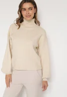 Swetry damskie - Jasnobeżowy Golf z Bufiastymi Rękawami Wedelia - miniaturka - grafika 1