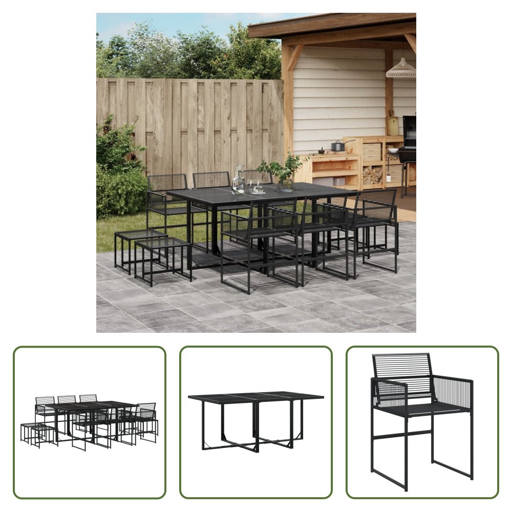 The Living Store 11-częściowy ogrodowy zestaw jadalniany z czarnego polirattanu