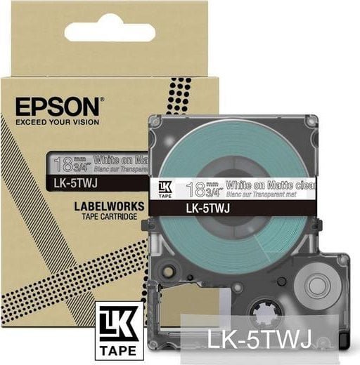 Epson Epson LabelWorks LK-5TWJ - Weiss auf Matt-Transparent - Rolle 1,8 cm x 8 m 1 Kassetten Hangebox - Bandkassette