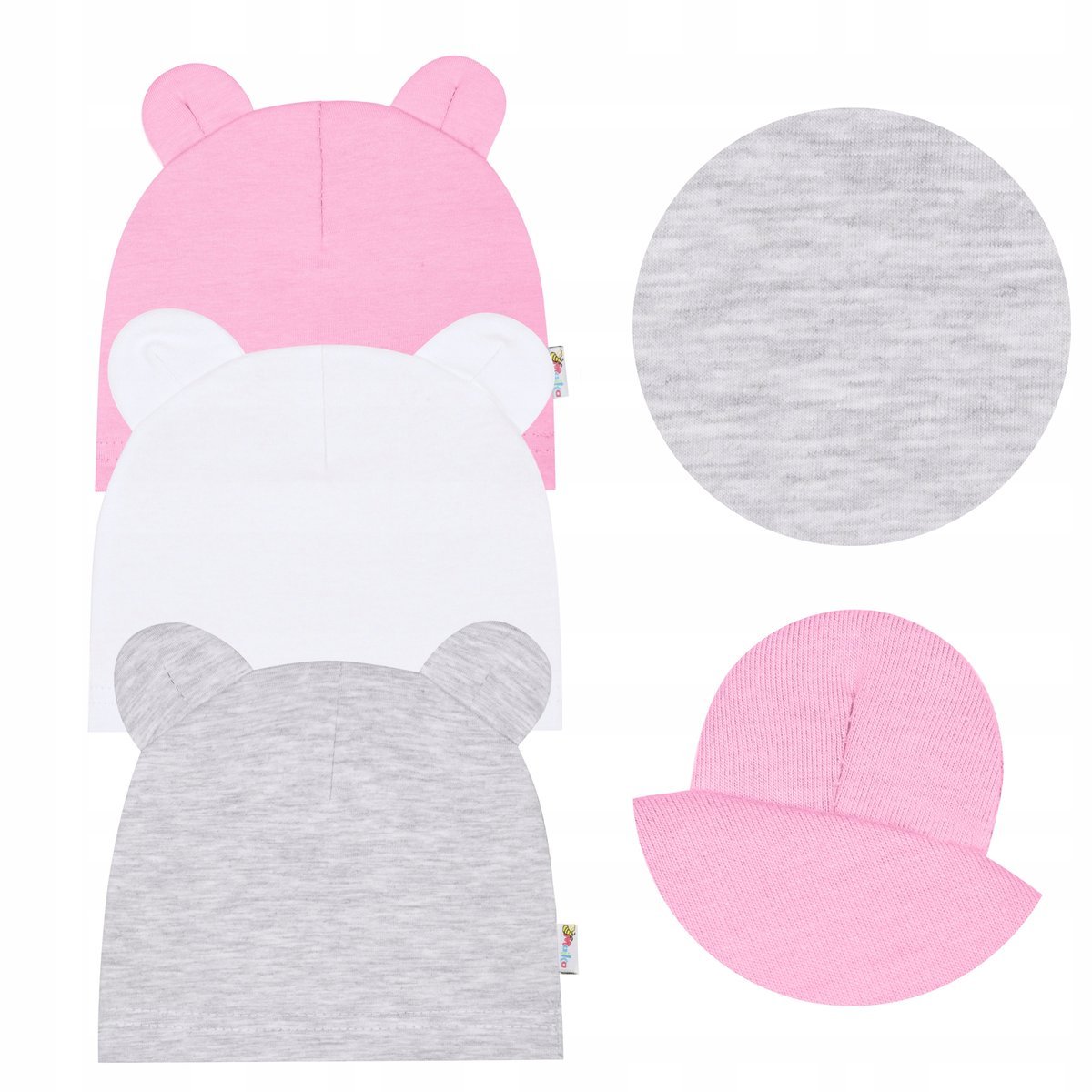 Czapka niemowlęca bawełniana szara uszka 36-38 x3