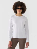Koszulki sportowe damskie - Damski longsleeve basic 4F 4FWMM00TLONF431 - biały - miniaturka - grafika 1
