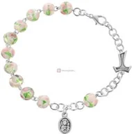 Różańce - Różaniec bransoletka z krzyżem tau oraz medalikiem / szkło weneckie/ - miniaturka - grafika 1