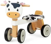 Samochody i pojazdy dla dzieci - Drewniany rowerek biegowy 4-kołowy Krówka Bigjigs - miniaturka - grafika 1