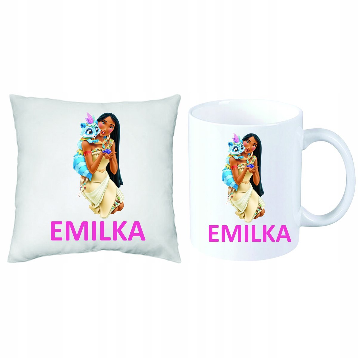 Pocahontas Disney Zestaw PODUSZKA + KUBEK + IMIĘ