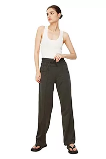 Spodnie damskie - Trendyol Damskie spodnie dresowe antracytowe, wysoka talia, prosty krój, dzianinowe, wąskie spodnie, Antracyt, L - grafika 1