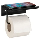 Stojaki i wieszaki na papier toaletowy - Czarny samoprzylepny metalowy uchwyt na papier toaletowy z półką Desulo – Wenko - miniaturka - grafika 1