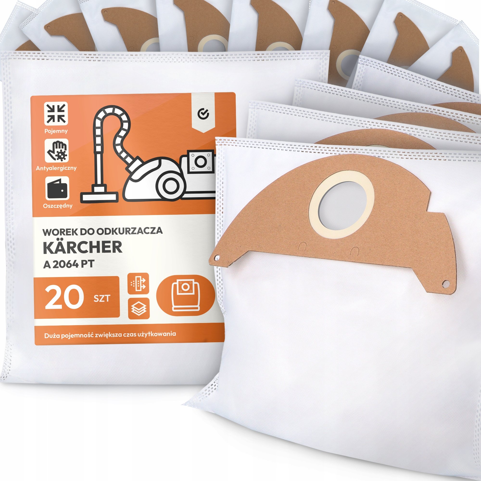 20x Worek do Odkurzacza Kärcher A 2064 Pt Syntetyczny Tekstylny Mocny Worki