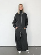 Komplety damskie - Gaia rozpinany komplet z lamówkami antracyt - miniaturka - grafika 1