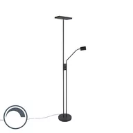 Lampy stojące - QAZQA Nowoczesna lampa podłogowa czarna z ramieniem do czytania zawiera LED ściemnialna - Jazzy - miniaturka - grafika 1