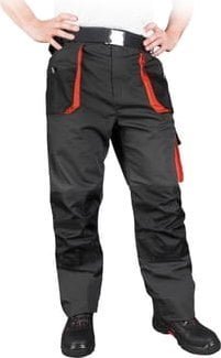 R.E.I.S. FORECO-T - spodnie ochronne pas, mieszanka poliestrowo-bawełniana 260 g/m2, 6 kieszeni, kieszenie na - stalowo-czarno-pomarańczowy 50
