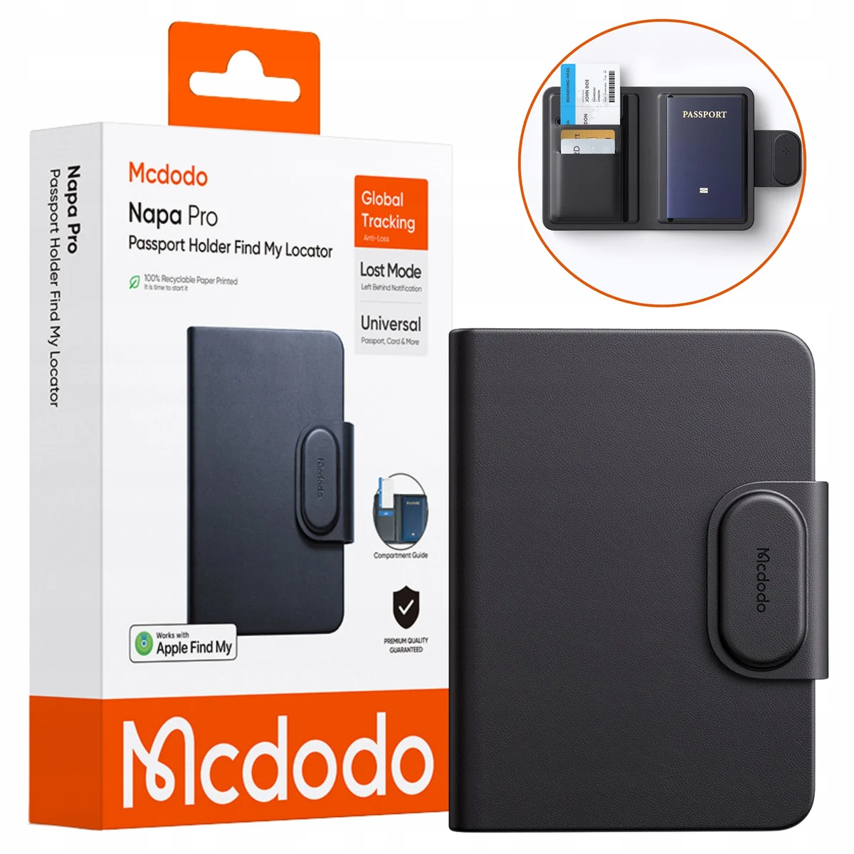 MCDODO ETUI NA PASZPORT DOKUMENTY KARTY LOKALIZATOR GPS APPLE FIND MY SKÓRA