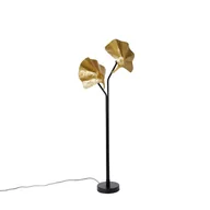 Lampy stojące - QAZQA Orientalna lampa podłogowa mosiężna z czarnymi 2 punktami - Louka - miniaturka - grafika 1