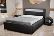 Łóżka - Łóżko tapicerowane AGMAT TUNIS z wezgłowiem, 200 x 200 cm, łóżko podwójne z podstawą łóżka i metalową ramą z listew, tkanina welurowa: czarna - miniaturka - grafika 1