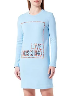 Love Moschino Damska sukienka o regularnym kroju z wyciętym logo z błyszczącym nadrukiem, jasnoniebieski, 40 - Sukienki - miniaturka - grafika 1