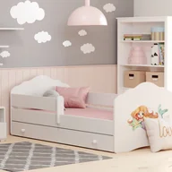 Łóżka dla dzieci i młodzieży - Białe Łóżko Dziecięce 140x70 cm z Rysunkiem Syrenki, z Szufladą i Barierką – W Zestawie Materac Piankowy, Pełna Konstrukcja 144x78x65 cm - miniaturka - grafika 1