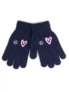 Rękawiczki Dziewczęce Pięciopalczaste Granatowe Hasztag Serce 16 Cm Yoclub - Rękawiczki dla dzieci - miniaturka - grafika 1