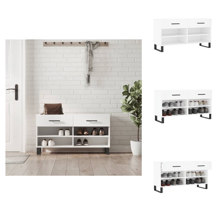 vidaXL Ławka na buty biała 102x35x55 cm materiał drewnopochodny - Stojaki i szafki na buty