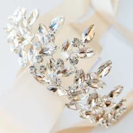 Ozdoby do włosów - Srebrna tiara z cyrkoniami i listkami elegancka efektowna królowa BOHO - miniaturka - grafika 1