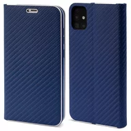 Portfele - Moozy Etui z portfelem do Samsung A51, ciemnoniebieski karbon – metaliczna ochrona krawędzi, magnetyczne zamknięcie, klapka z uchwytem na kartę - miniaturka - grafika 1