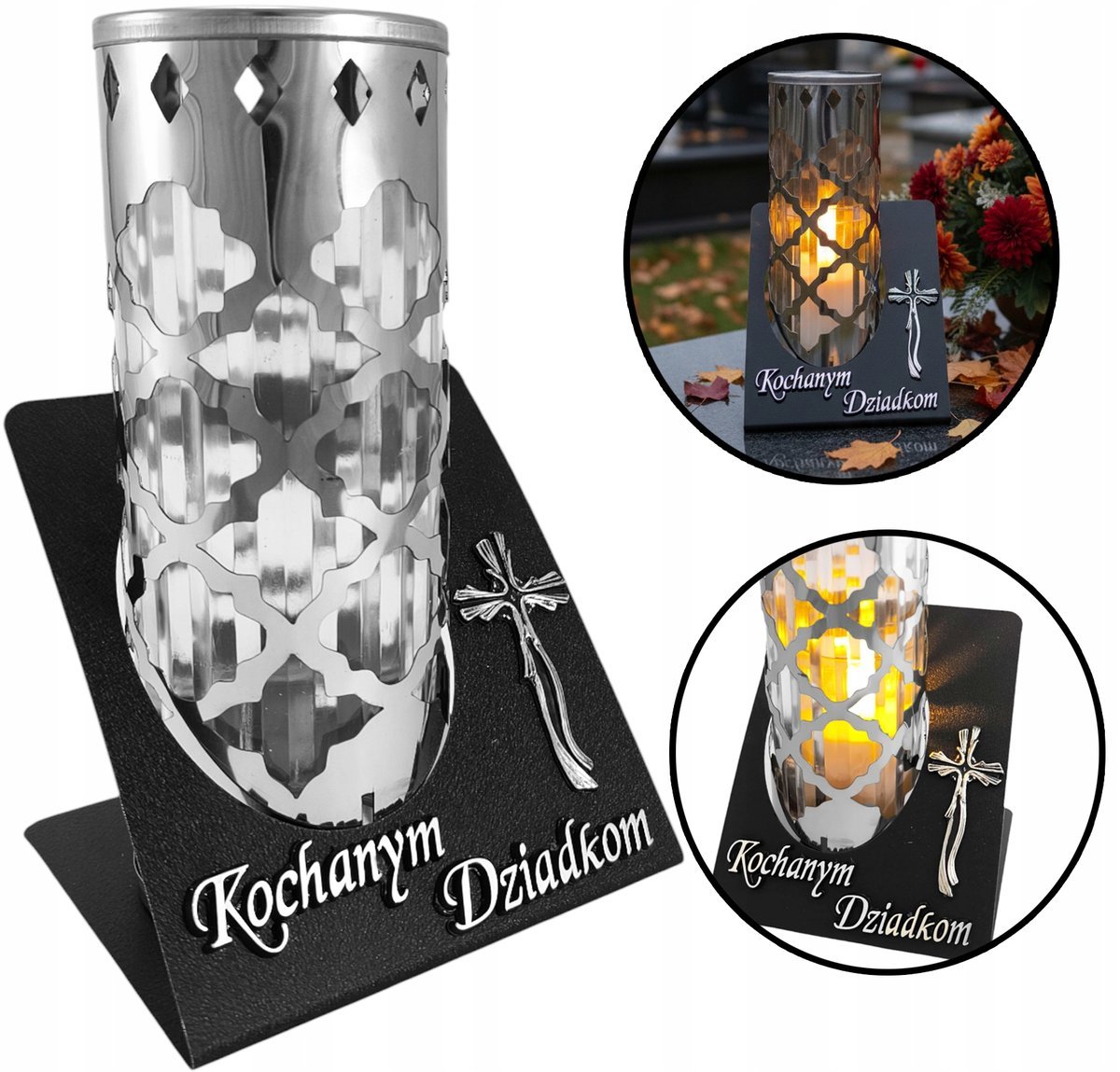 Znicz lampion metalowy z dedykacją dla dziadków Kochanym Dziadkom