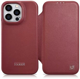 iCarer CE Premium Leather Folio Case skórzane etui iPhone 14 Pro Max z klapką magnetyczne MagSafe czerwony (WMI14220716-RD) - Etui i futerały do telefonów - miniaturka - grafika 1