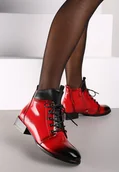 Botki damskie - Czerwono-Czarne Botki Lakierowane na Płaskiej Podeszwie ze Sznurowaniem Mivalia - miniaturka - grafika 1