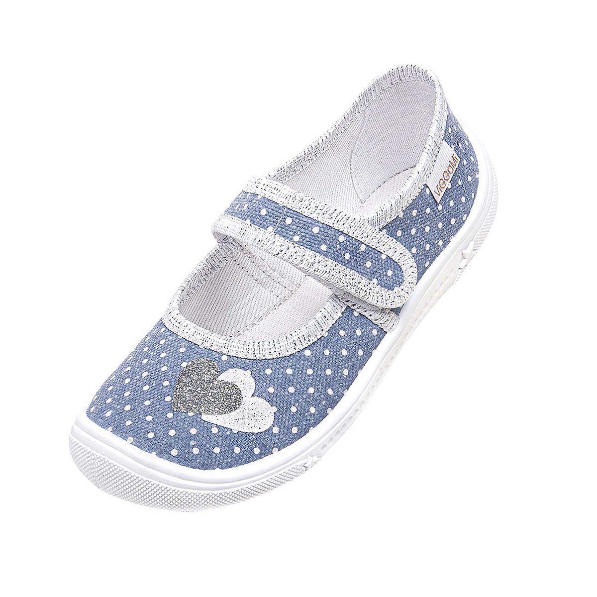 Dziewczęce kapcie w groszki z nadrukiem niebieskie