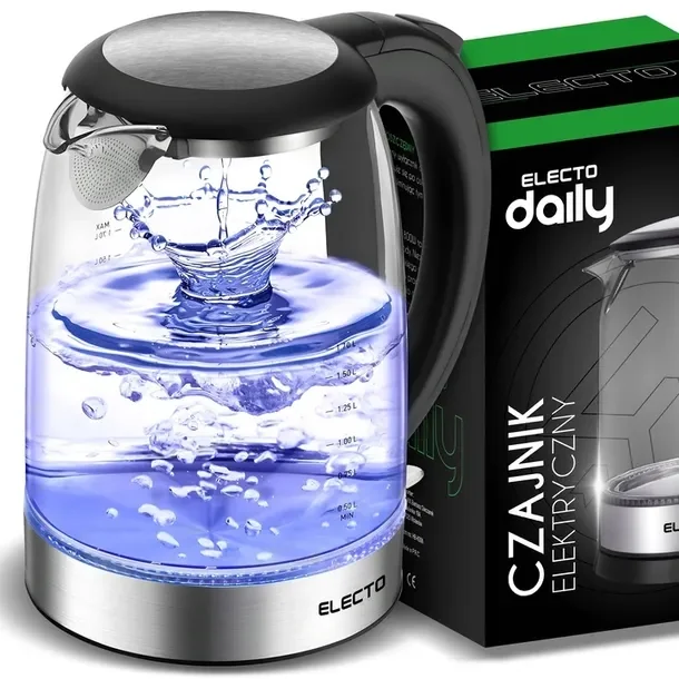 Czajnik Elektryczny Szklany 1,7l Mocny Z Podświetleniem Led 1800w Ze Stali