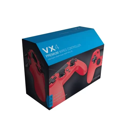 Gioteck Vx-4 Przewodowy kontroler (Sony PS4) - Czerwony kontroler Play 4, kontroler Gamepad Joystick dla PlayStation 4 kontroler gier z drutem Joypad Dualshock dla PS4 Slim/Pro - PlayStation 4