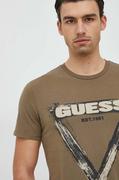 Koszulki męskie - Guess t-shirt bawełniany kolor zielony z nadrukiem - miniaturka - grafika 1