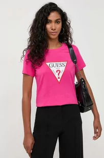 Guess t-shirt bawełniany kolor różowy - Koszulki sportowe damskie - miniaturka - grafika 1