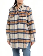 Bluzki damskie - Replay Damska długa bluzka flanelowa w kratkę, 010 Cream/Royal/Dark Brown/Brick - miniaturka - grafika 1