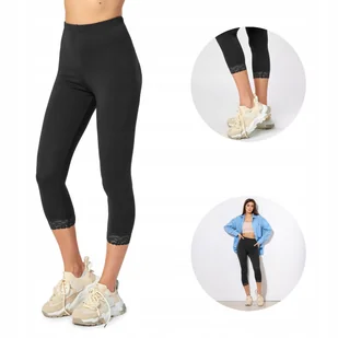 Merry Style Legginsy Damskie 3/4 z Bawełny z koronką Polskie czarny M - Legginsy - miniaturka - grafika 1