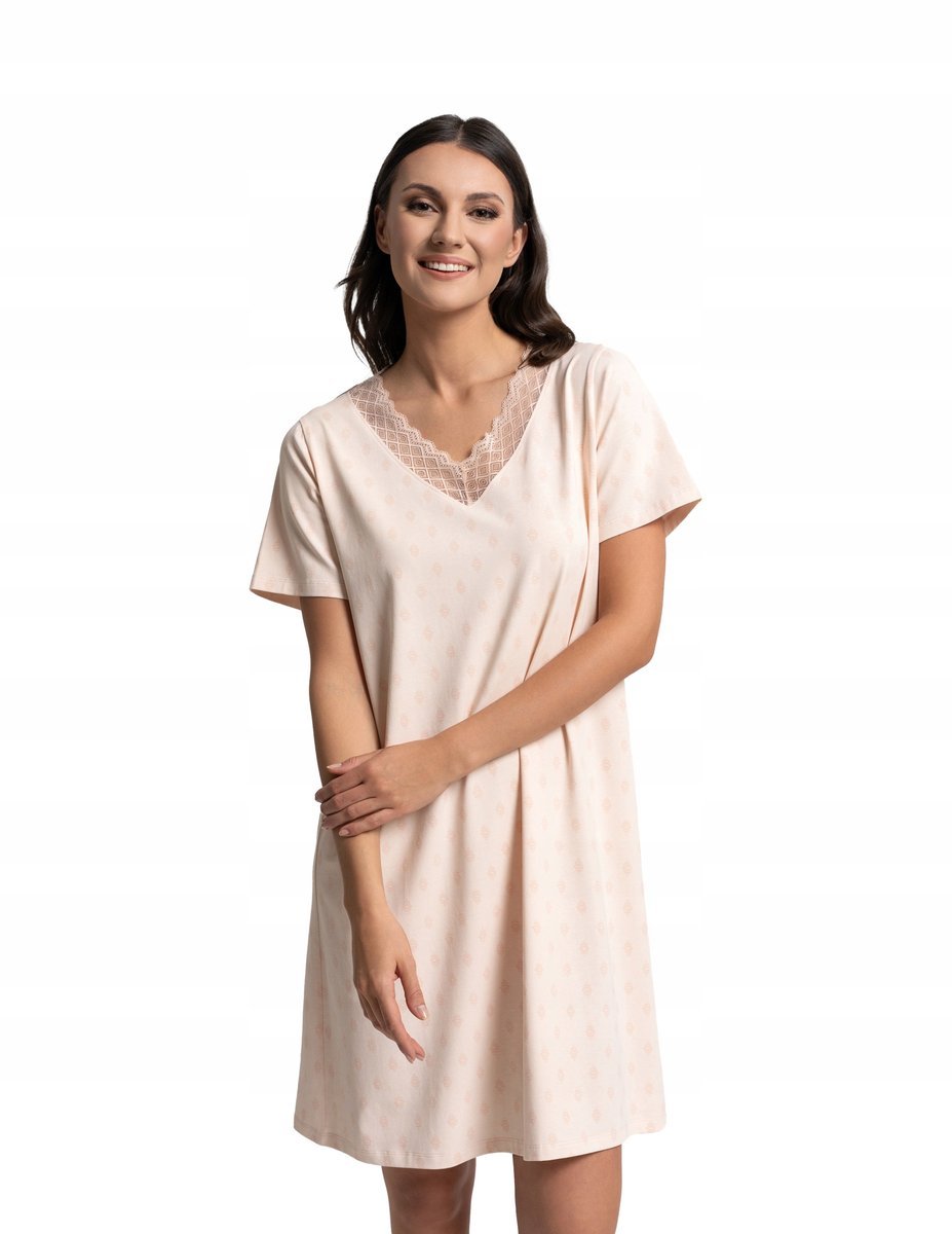 KOSZULA NOCNA DAMSKA Piżama Luźna Beżowa Bawełna MORAJ r. 3XL