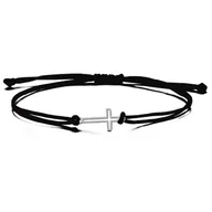 Bransoletki - Bransoletka sznurkowa czarny sznurek srebrny krzyżyk na szczęście - miniaturka - grafika 1