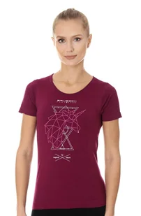 Koszulka damska z merino Brubeck Outdoor Wool Pro SS12720A śliwkowy jednorożec - Koszulki sportowe damskie - miniaturka - grafika 1