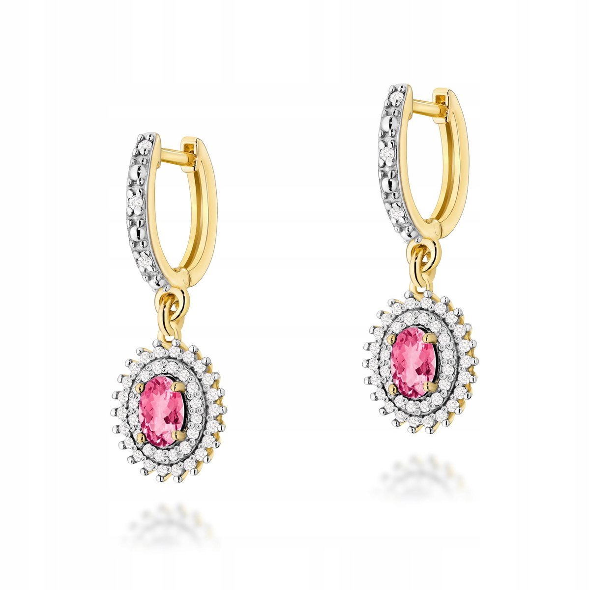 Kolczyki różowe złoto próby 585 różowy topaz brylanty 3.7g diamenty