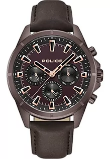 Paski - Police Męski analogowy zegarek kwarcowy ze skórzanym paskiem PEWJF0005802, brązowy, Pasek - grafika 1