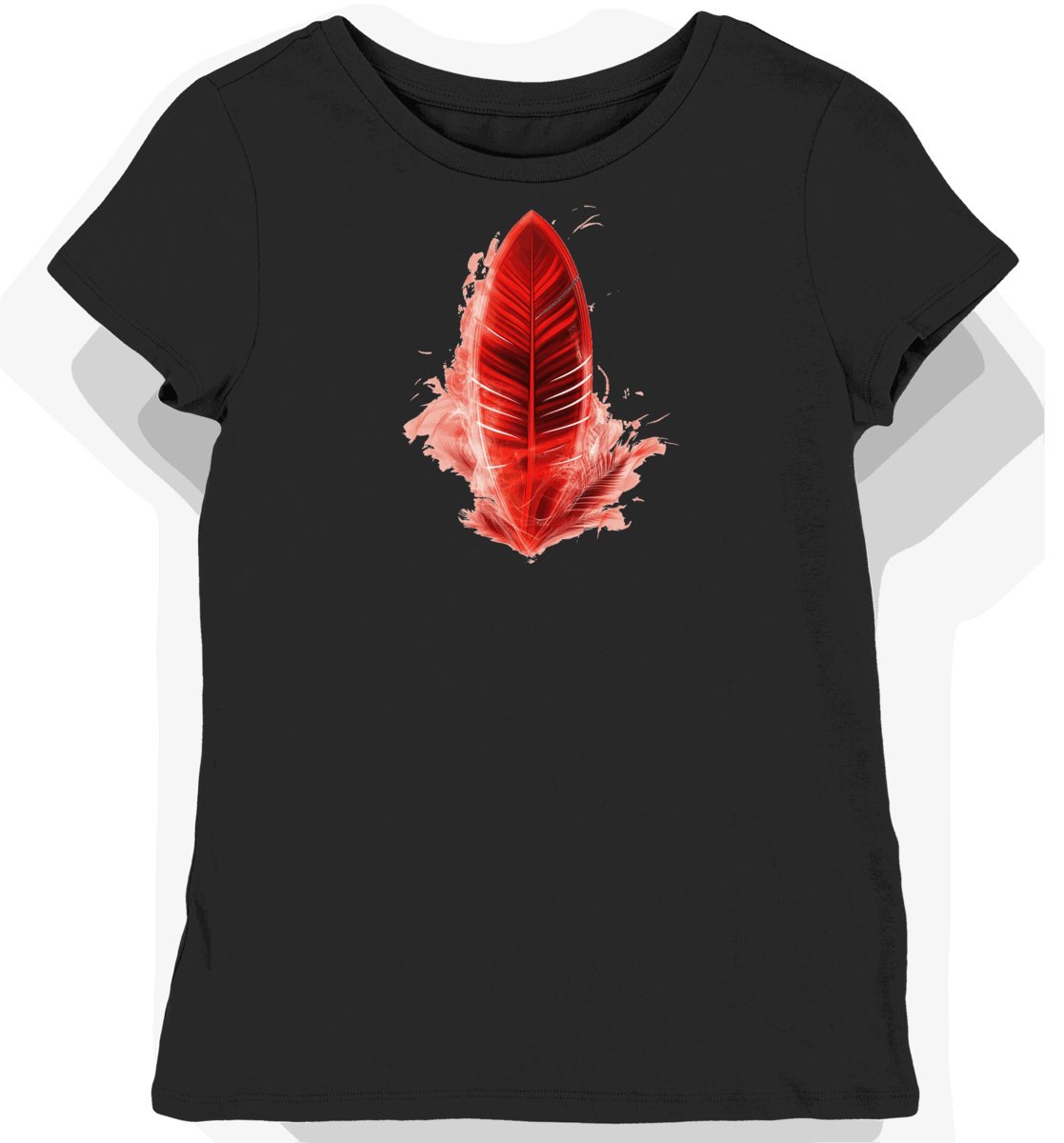 Koszulka damska czarna z motywem czerwonych liści palmy XS