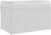 Kosze na bieliznę - vidaXL Kosz na pranie z pokrywą Biały 55,5x35x34 cm Poli rattan - miniaturka - grafika 1