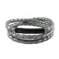 Naszyjniki męskie - König Design skórzany naszyjnik skórzany pasek skórzana bransoletka 4 mm męski naszyjnik 17 cm - 100 cm pleciony, długość: 18 centymetrów, kolor: szary metalik - miniaturka - grafika 1