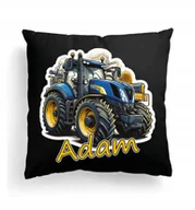 Poduszki dekoracyjne - CZARNA Poduszka Z IMIENIEM Na Wielkanoc NIEBIESKI TRAKTOR CIĄGNIK HOLLAND - miniaturka - grafika 1