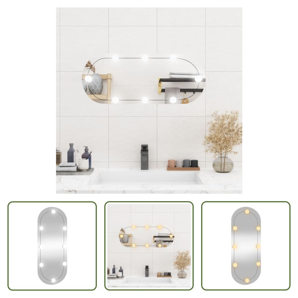 The Living Store Lustro ścienne z oświetleniem LED 30x70 cm szklane owalne