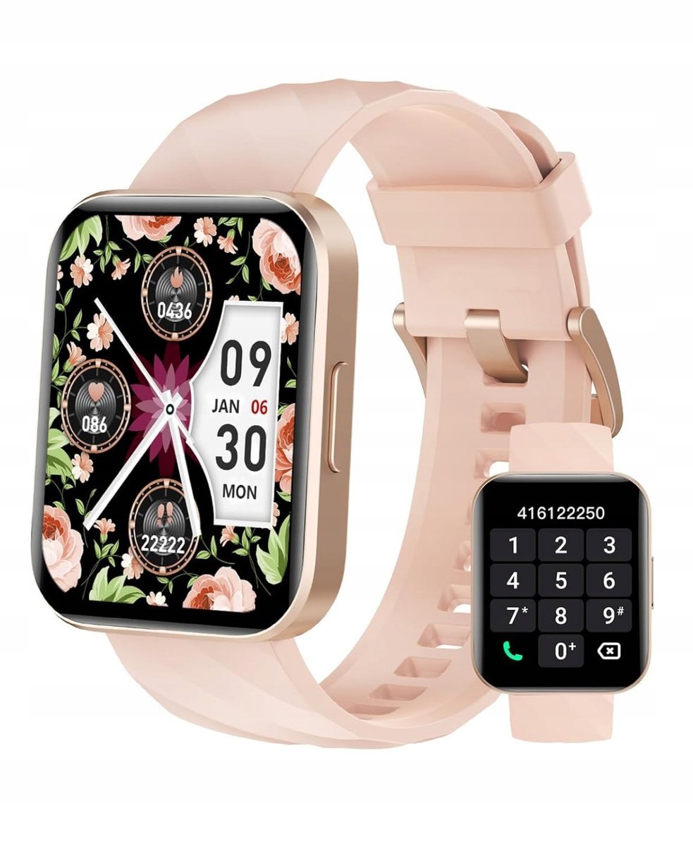 Smartwatch różowy rozmowy sport tętno ciśnienie IP68 iOS Android