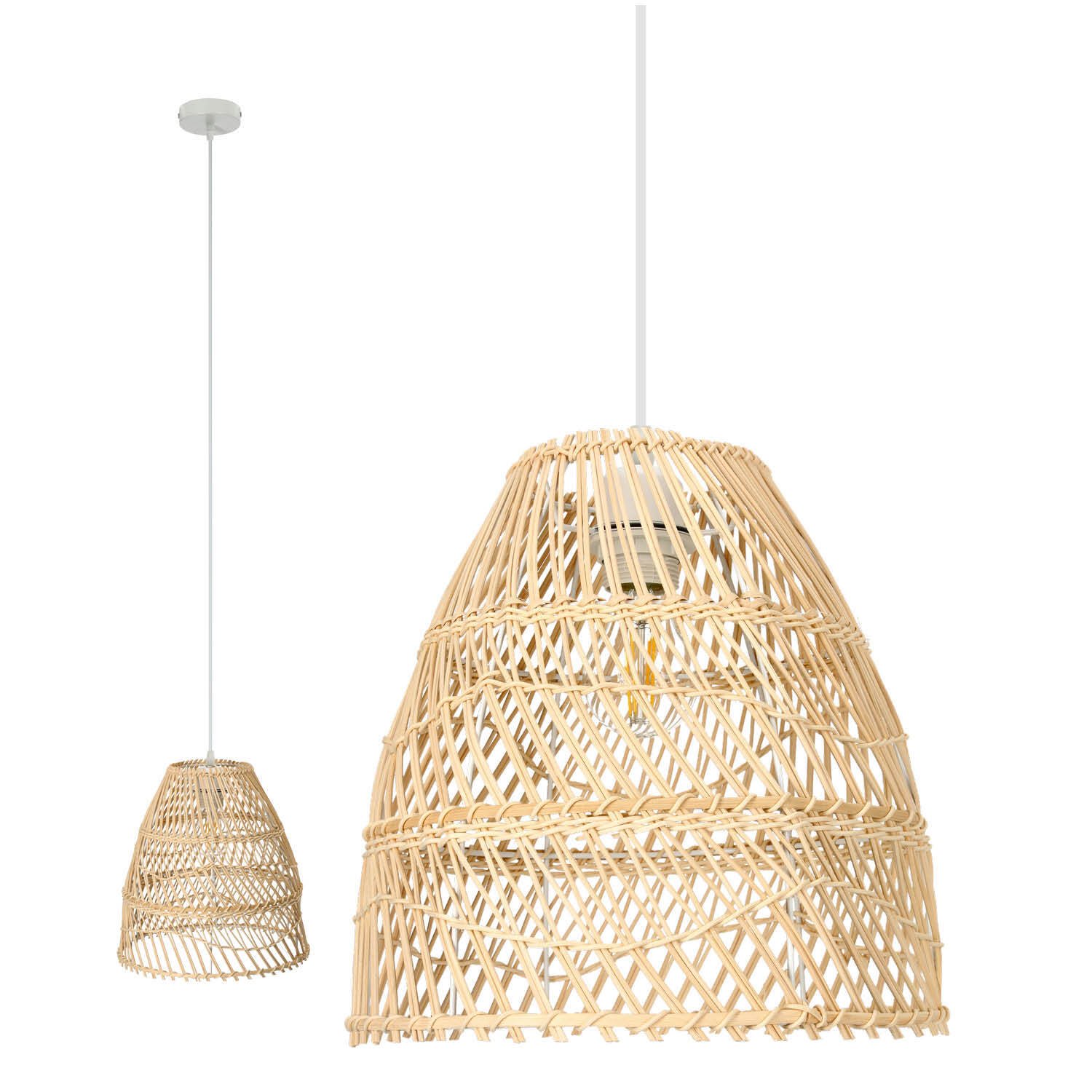 Lampa wisząca w stylu BOHO lampa wisząca RANGO E27 odcienie czerni i beżu bambusowa lampa wisząca do salonu rattanowy stół do jadalni lampa wisząca kolor: naturalny (Ø30cm)