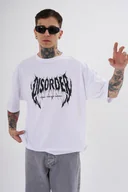 Koszulki męskie - T-SHIRT Koszulka Męska LUŹNA OVERISZE BAWEŁNIANA MODNA Biała Disorder XL - miniaturka - grafika 1