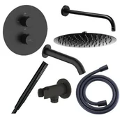 Zestawy prysznicowe - Zestaw Oltens Katla bateria podtynkowa z deszczownicą 30 cm Vindel i kompletem prysznicowym Ume czarny mat 36611300 - miniaturka - grafika 1